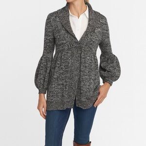 Coatigan Empire Waist Puff Sleeve Cardigan Shawl Collar Coastal Salt & Pepper L